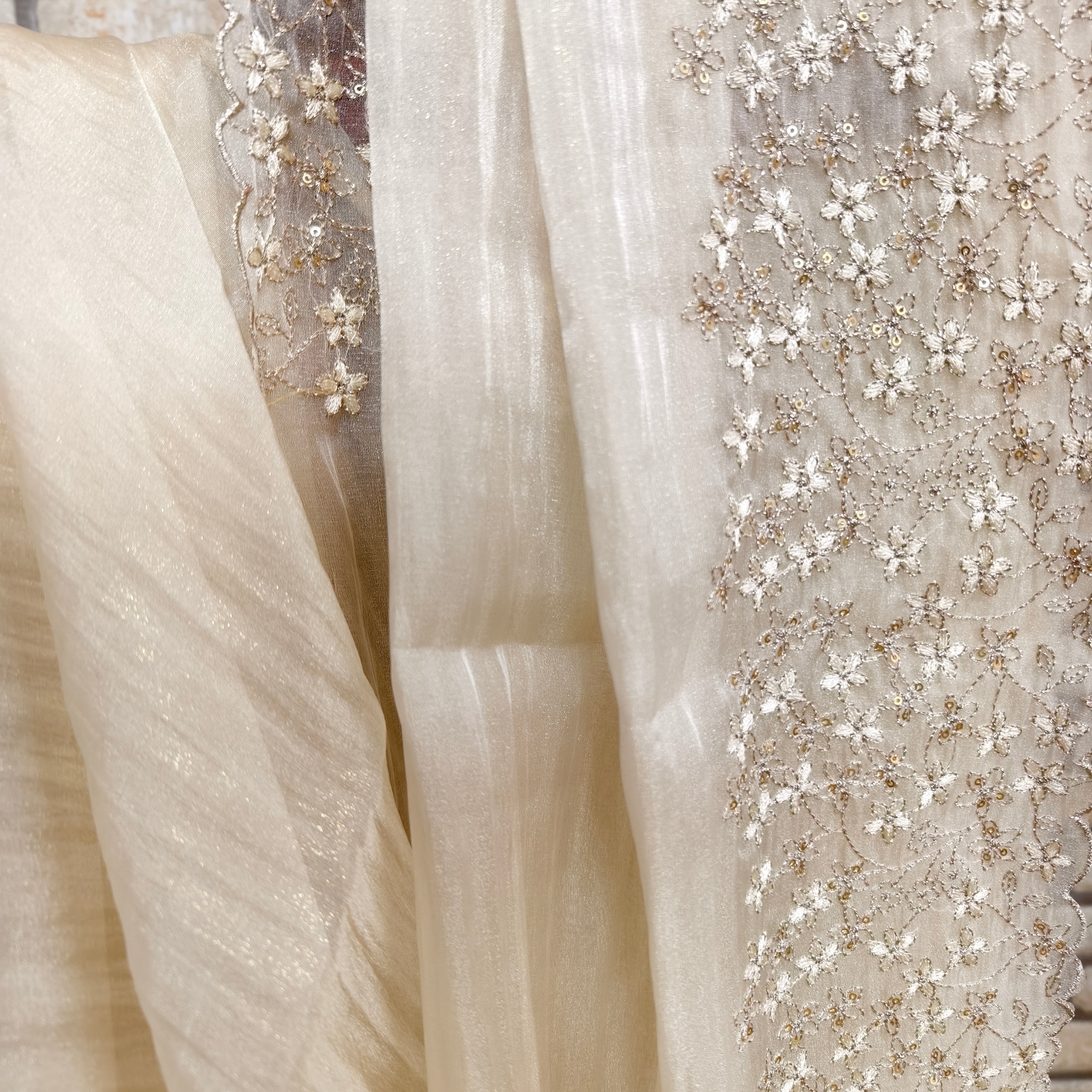 Cream Tissue Organza Saree