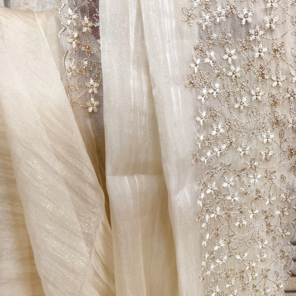 Cream Tissue Organza Saree