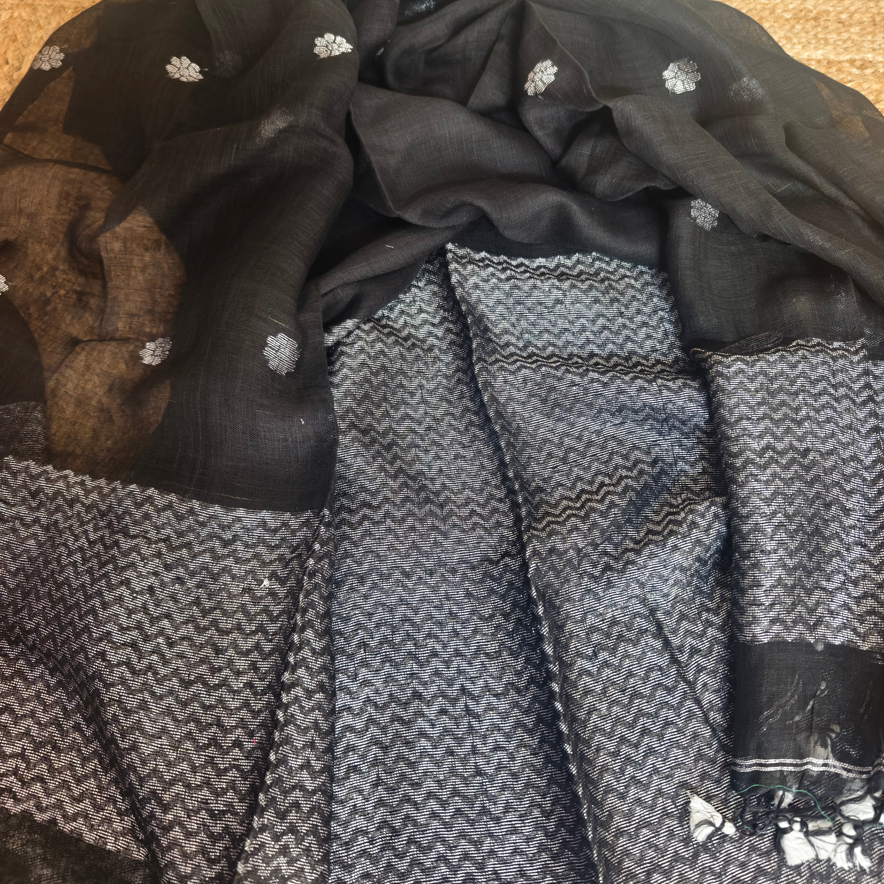 Black and Silver Linen Kurta Dupatta Set