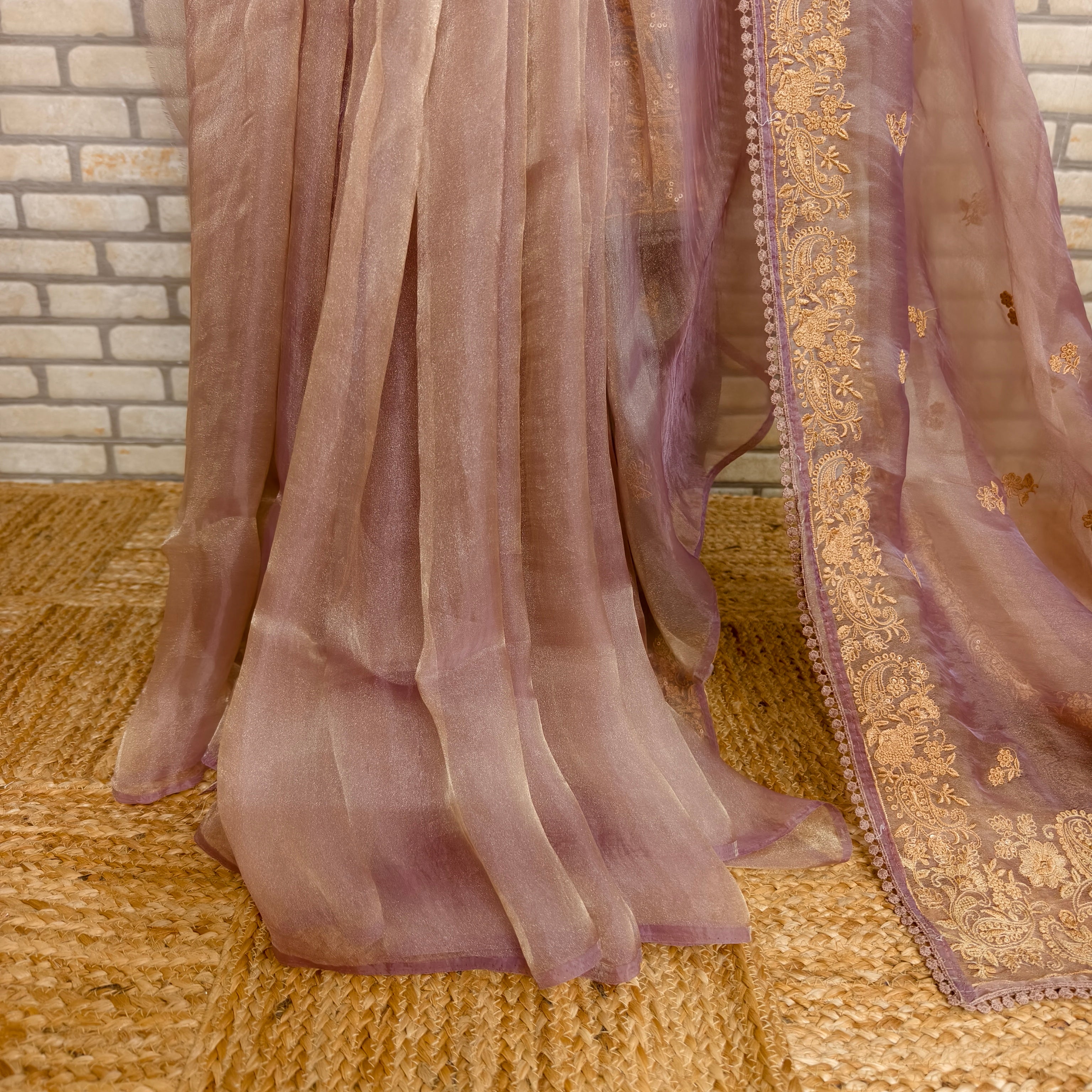 Purplish Tinged Glass Tissue Organza Saree