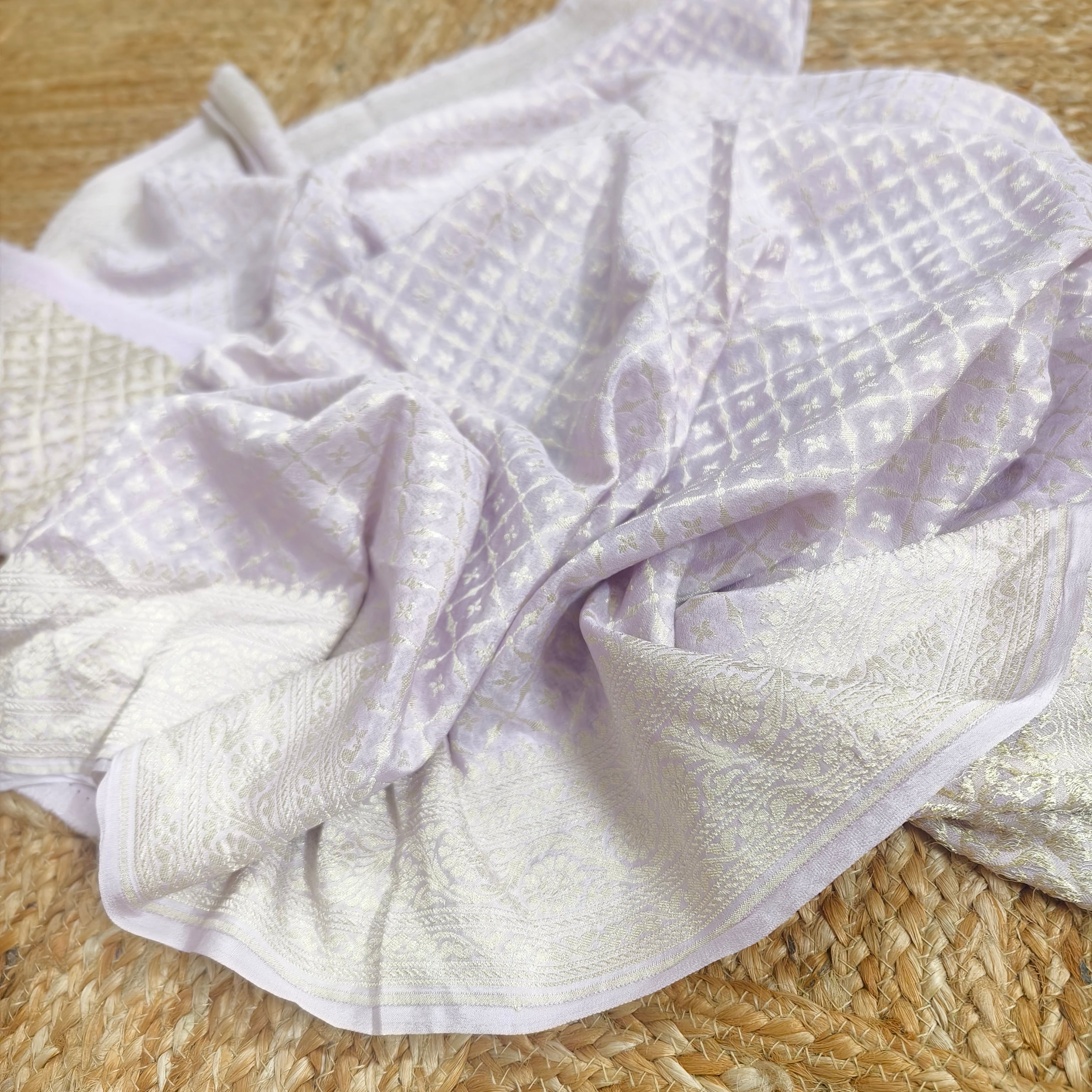 Lilac Khaddi Georgette Checkered Saree