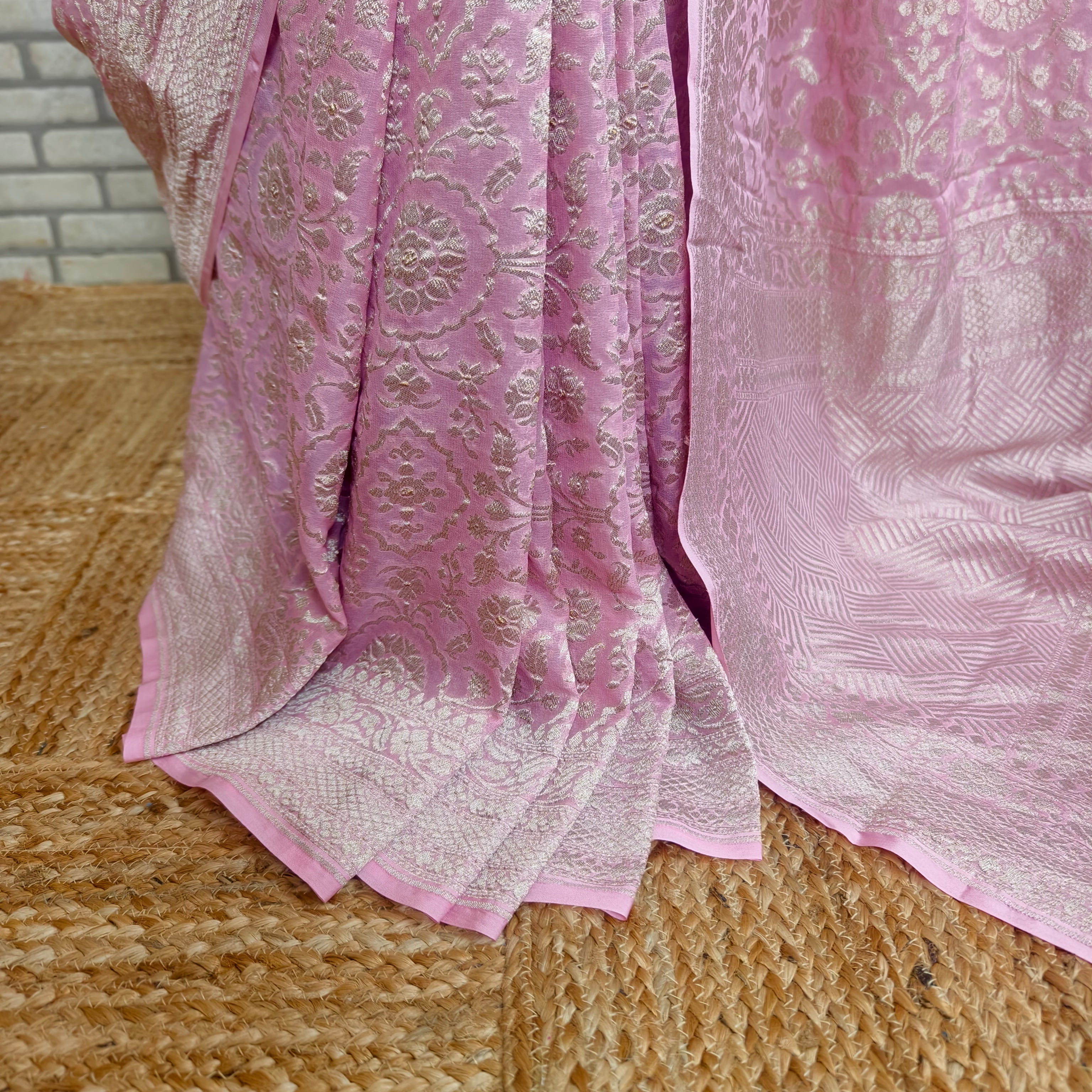Baby Pink Khaddi Georgette Saree