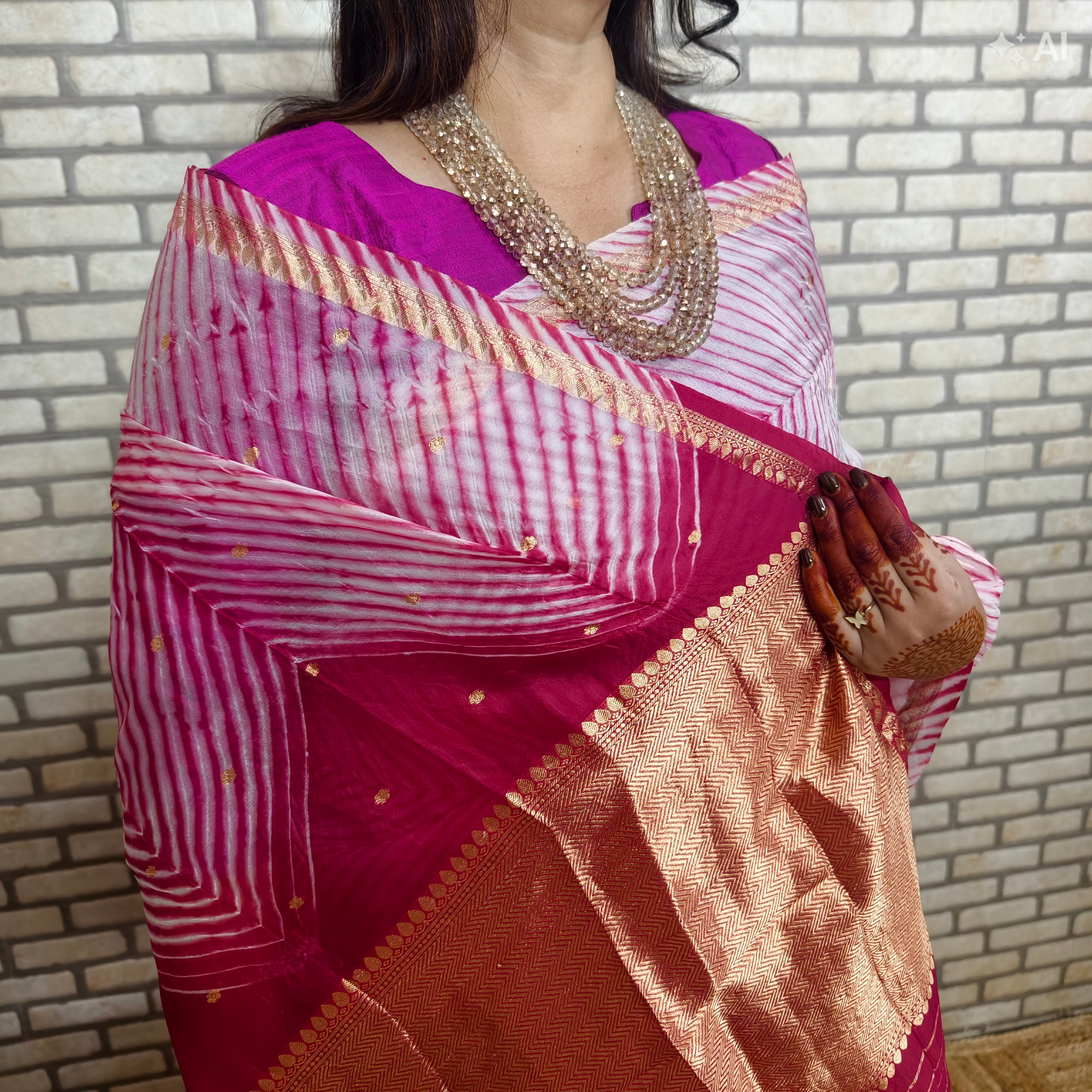 White and Pinkish Red Arasi Dyed Silk Organza Saree