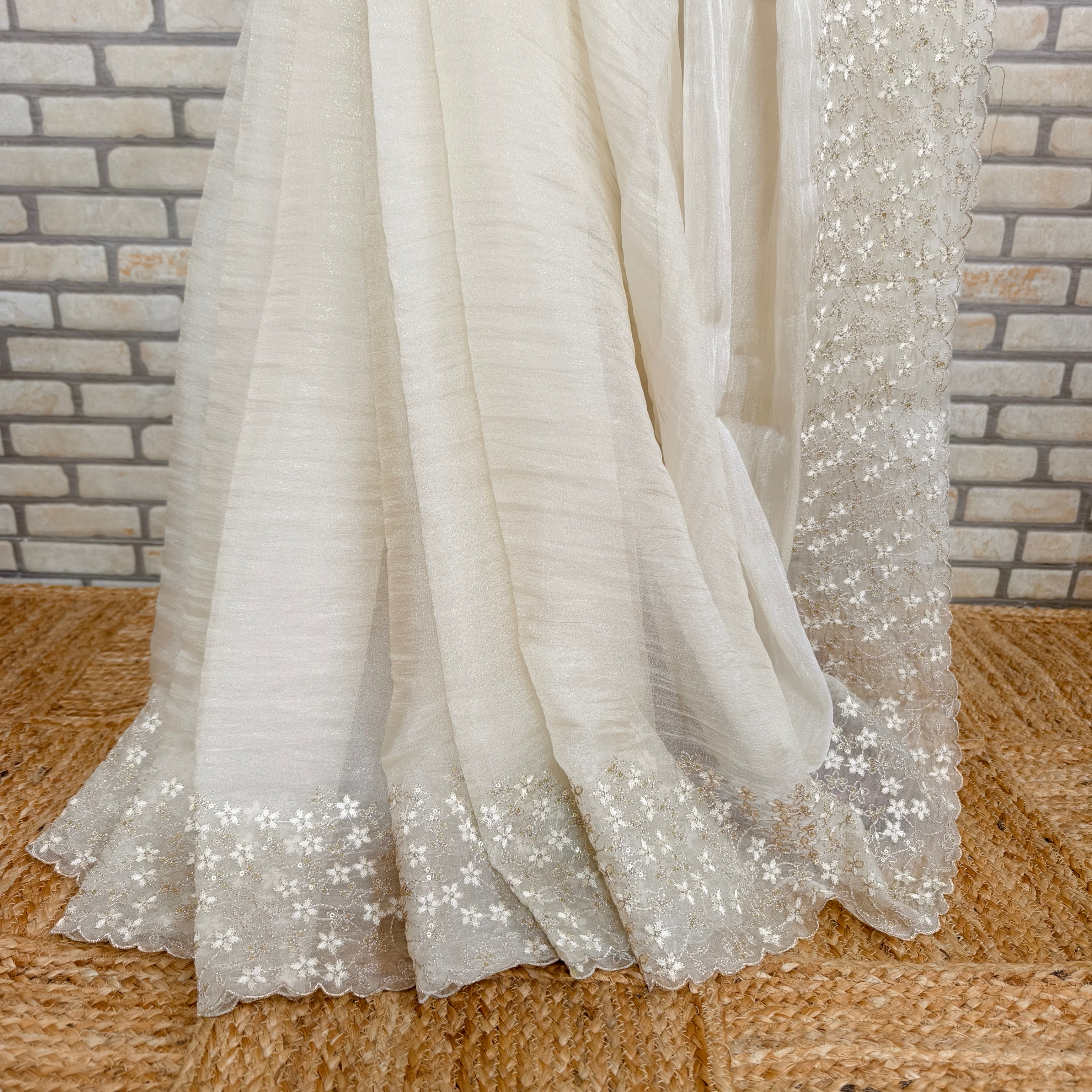Cream Tissue Organza Saree