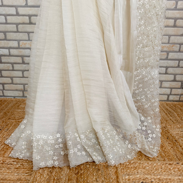 Cream Tissue Organza Saree