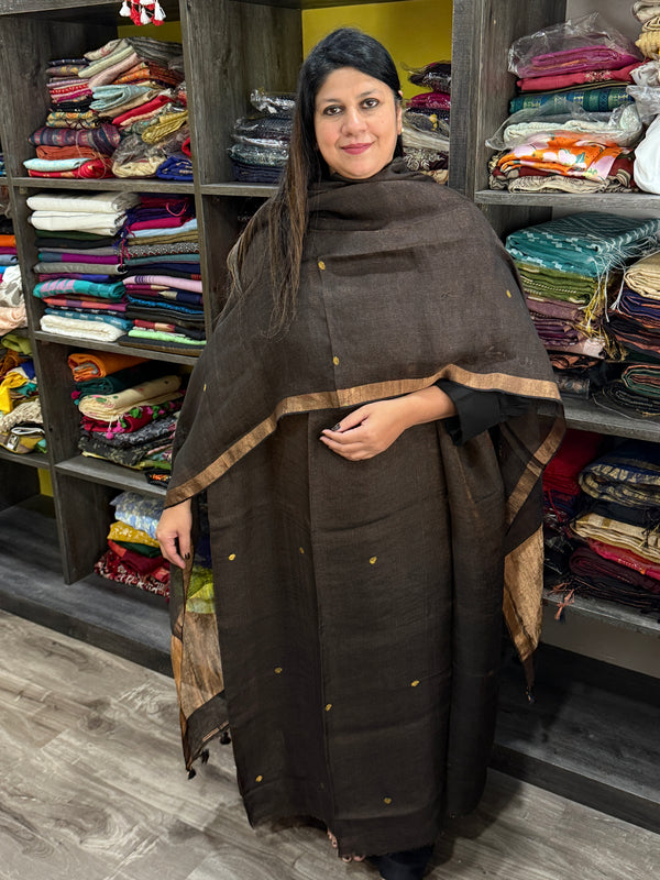 Coffee Brown Linen Kurta Dupatta Set